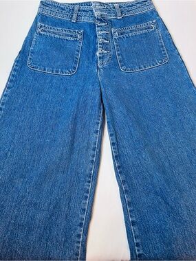 Free People Colette Wide-leg Jeans Indigo Wash Buttonnfly Front Patch Pockets 27